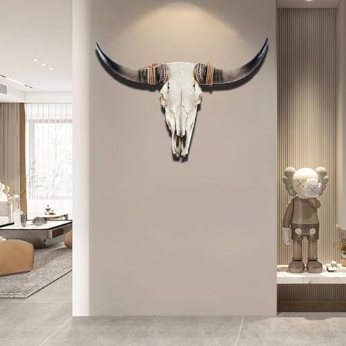 Longhorn Cow Skull Wall Sculpture in Handmade Resin