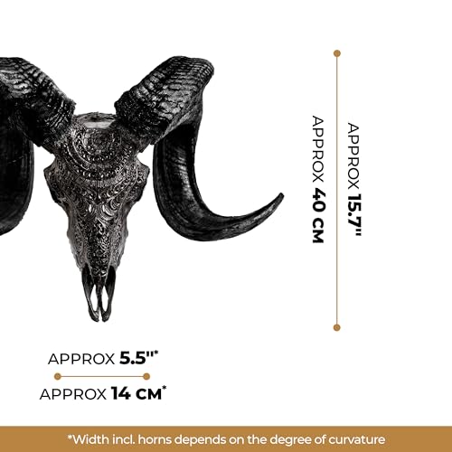 Carved Ram Skull Sculpture with Unique Horns