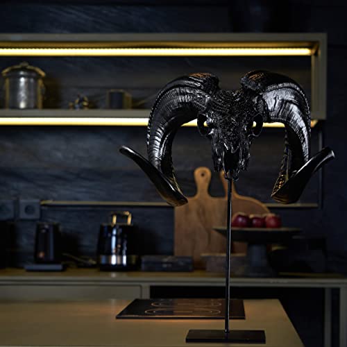 Carved Ram Skull Sculpture with Unique Horns