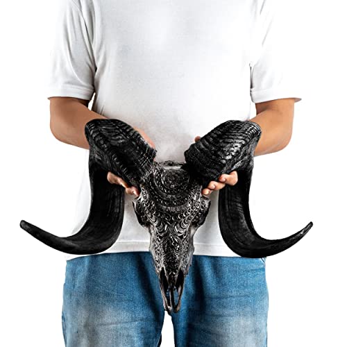 Carved Ram Skull Sculpture with Unique Horns