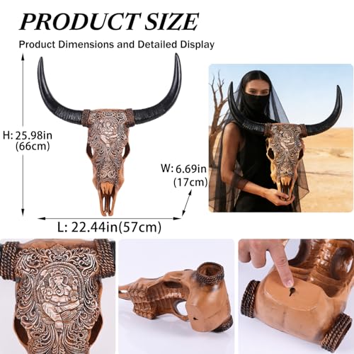 Cow Skull Wall Sculpture with Ganesha Relief in Resin