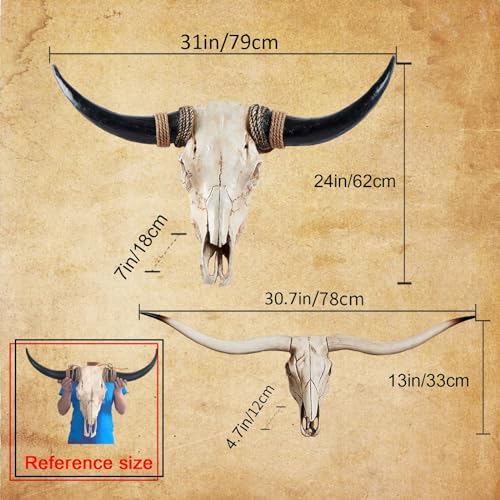 Longhorn Cow Skull Wall Sculpture in Handmade Resin