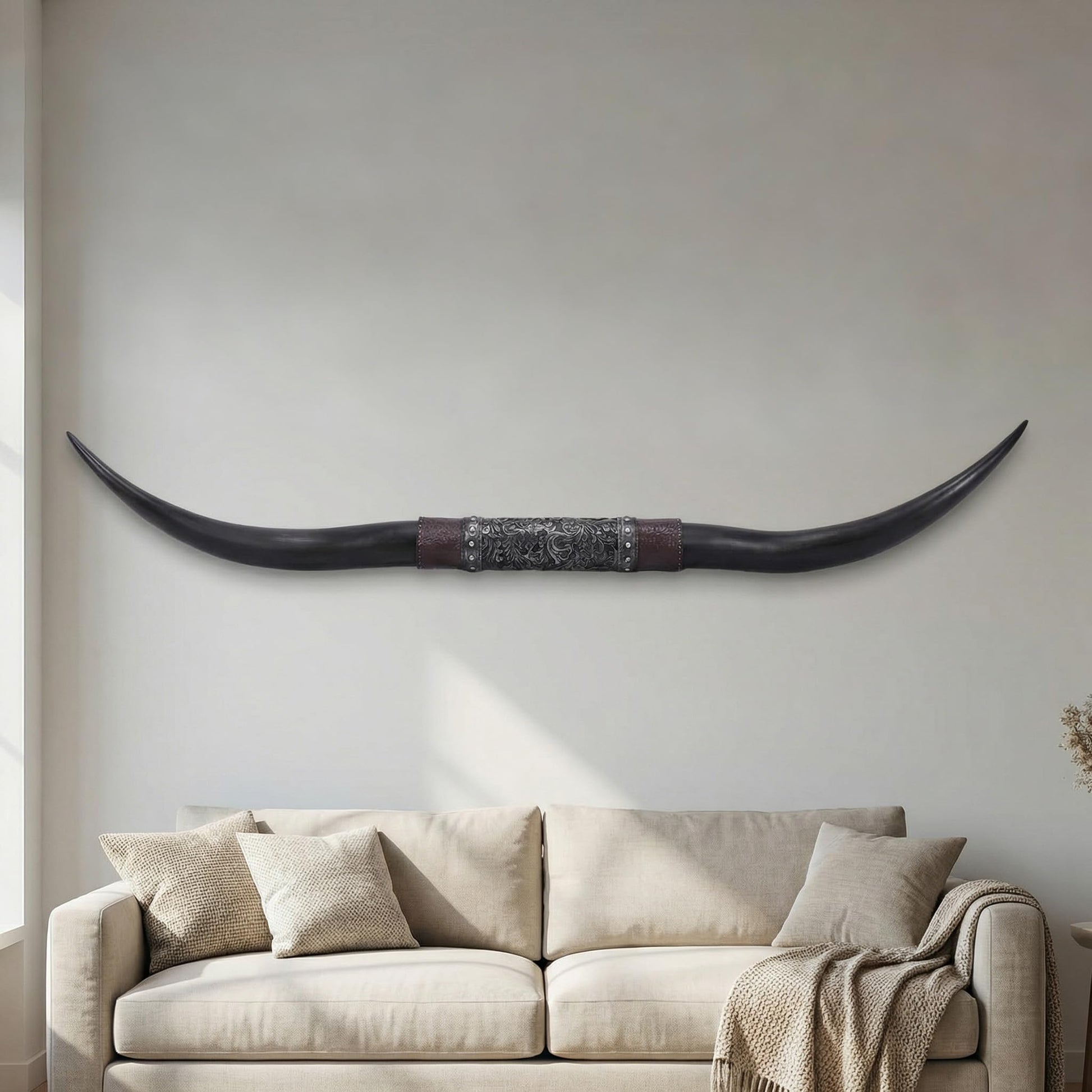 Extra Large Longhorn Skull Wall Sculpture in Black Finish
