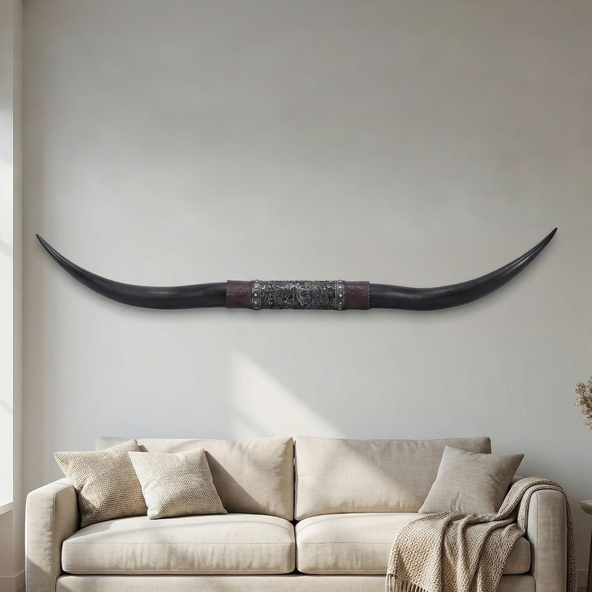 Extra Large Longhorn Skull Wall Sculpture in Black Finish