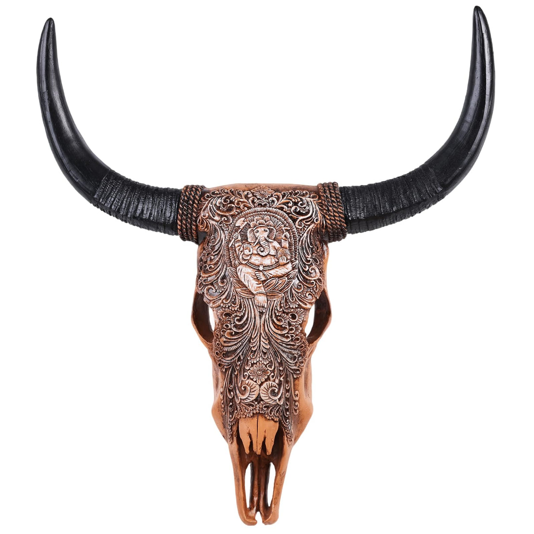 Cow Skull Wall Sculpture with Ganesha Relief in Resin-Wall Sculpture-OVERSCALE ART