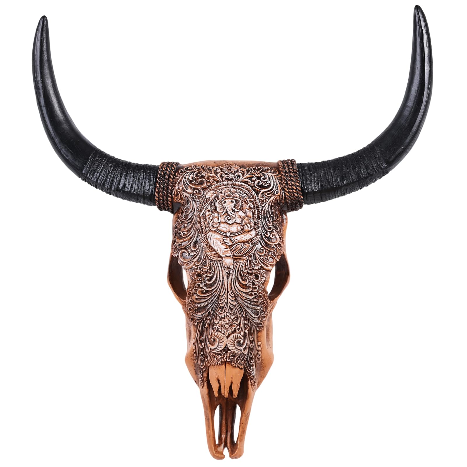 Cow Skull Wall Sculpture with Ganesha Relief in Resin