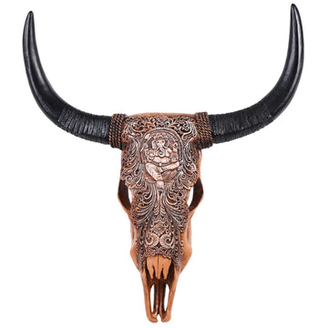 Cow Skull Wall Sculpture with Ganesha Relief in Resin