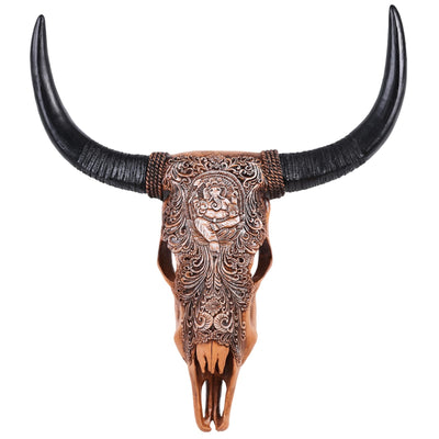 Cow Skull Wall Sculpture with Ganesha Relief in Resin