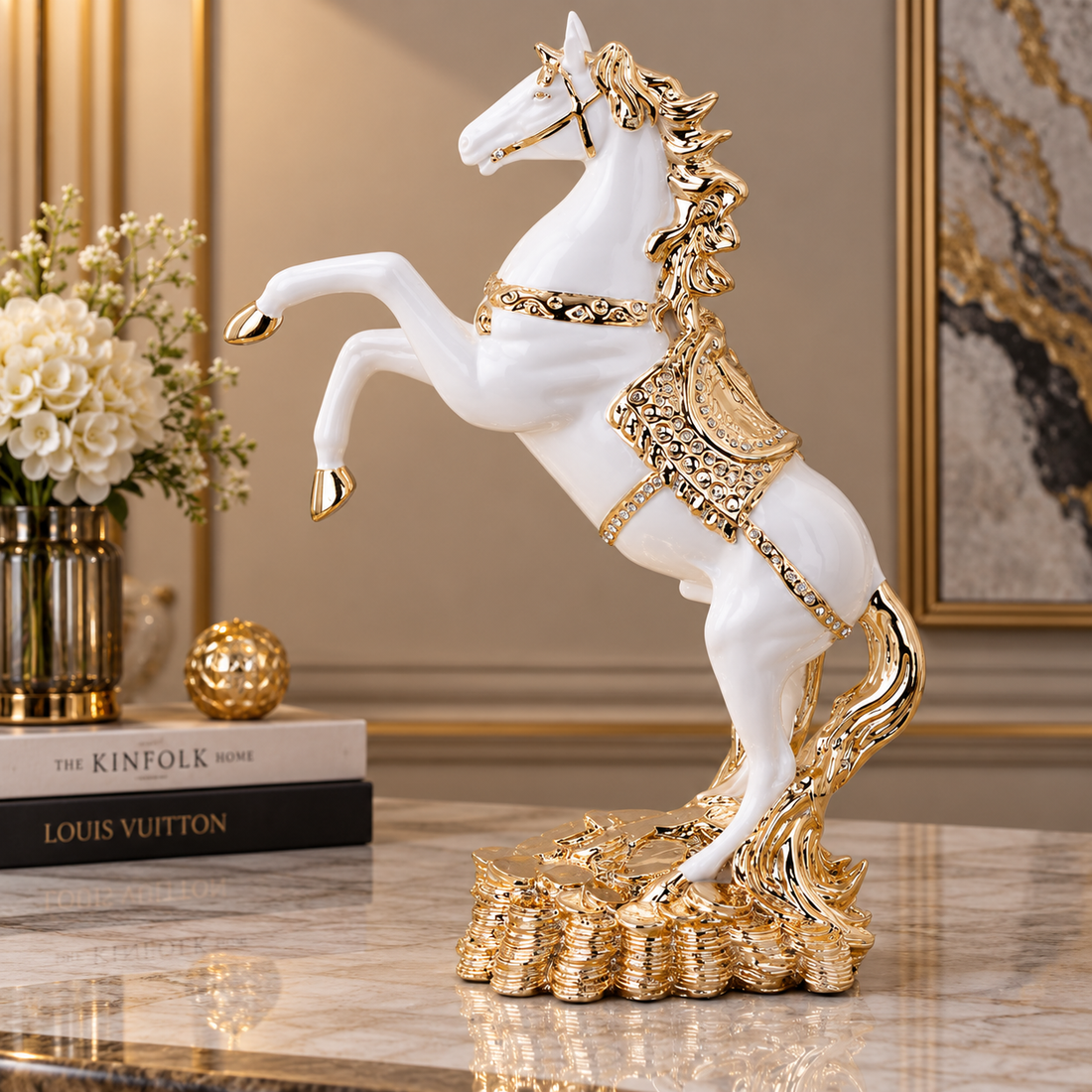 Decor Craft Resin Lucky Horse Sculpture in Rose Gold