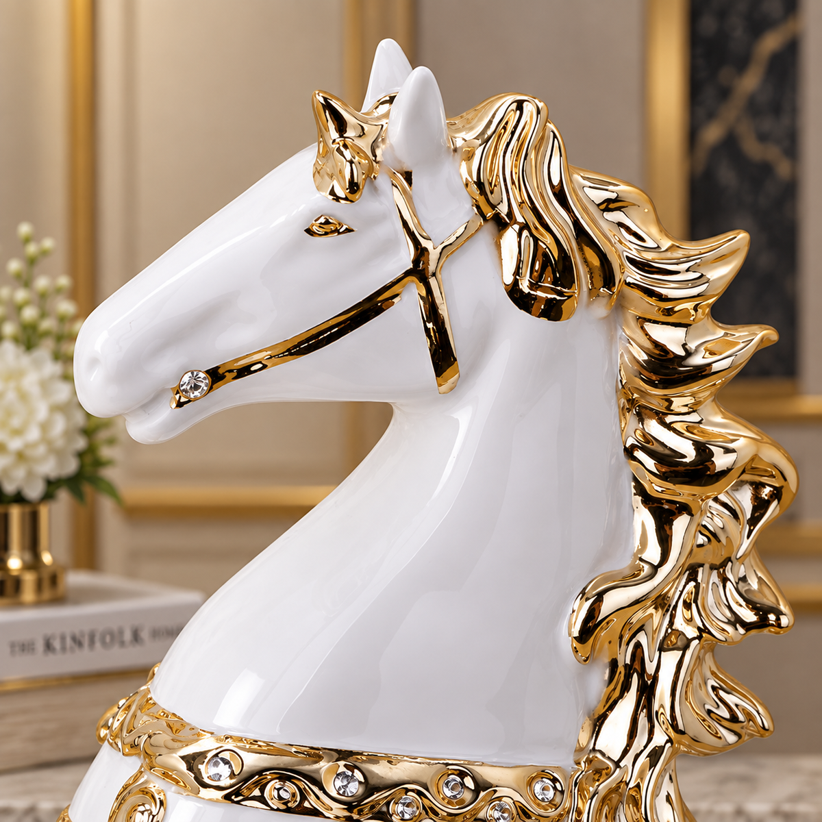 Decor Craft Resin Lucky Horse Sculpture in Rose Gold