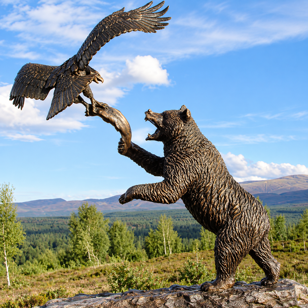 Bronze Bear Eagle Fighting Statue Large Floor Sculpture
