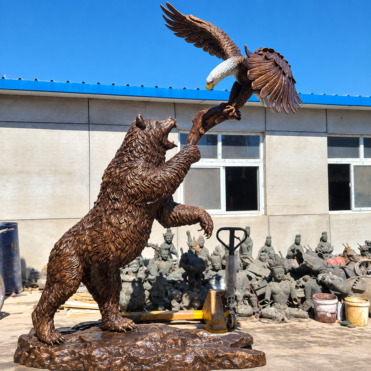 Bronze Bear Eagle Fighting Statue Large Floor Sculpture