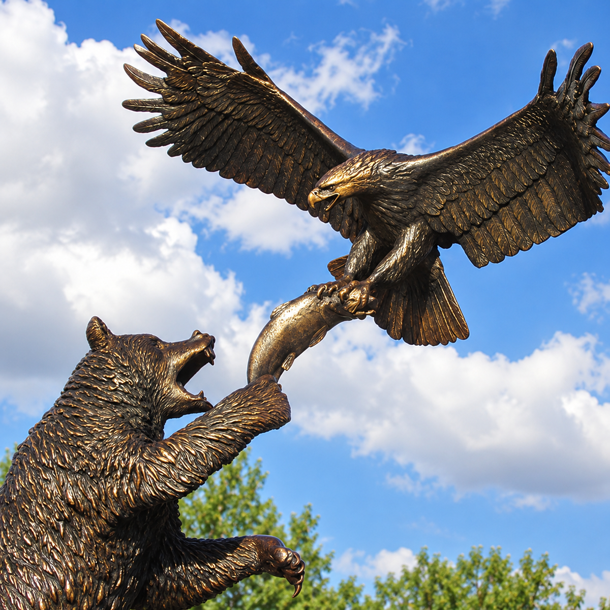 Bronze Bear Eagle Fighting Statue Large Floor Sculpture