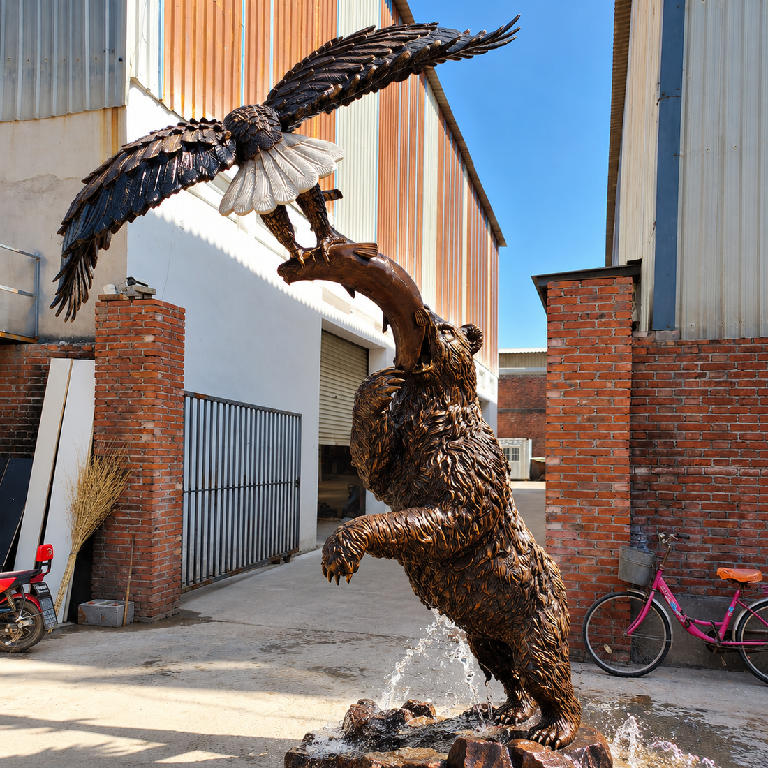 Bronze Bear Eagle Fighting Statue Large Floor Sculpture