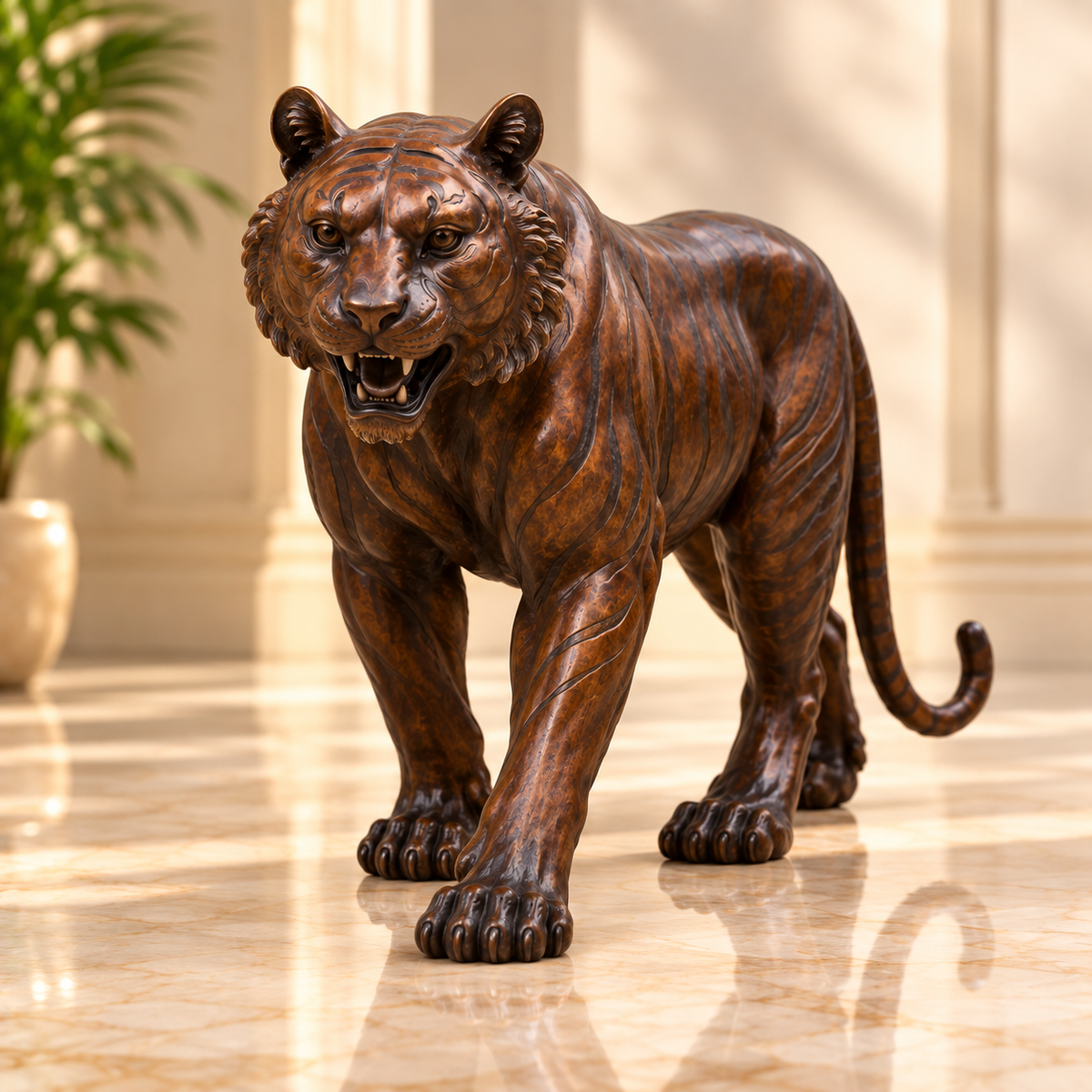 Life Size Wild Bronze Tiger Sculpture for Park Decoration