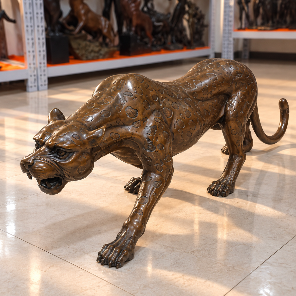 Cheetah Bronze Art Big Floor Sculpture