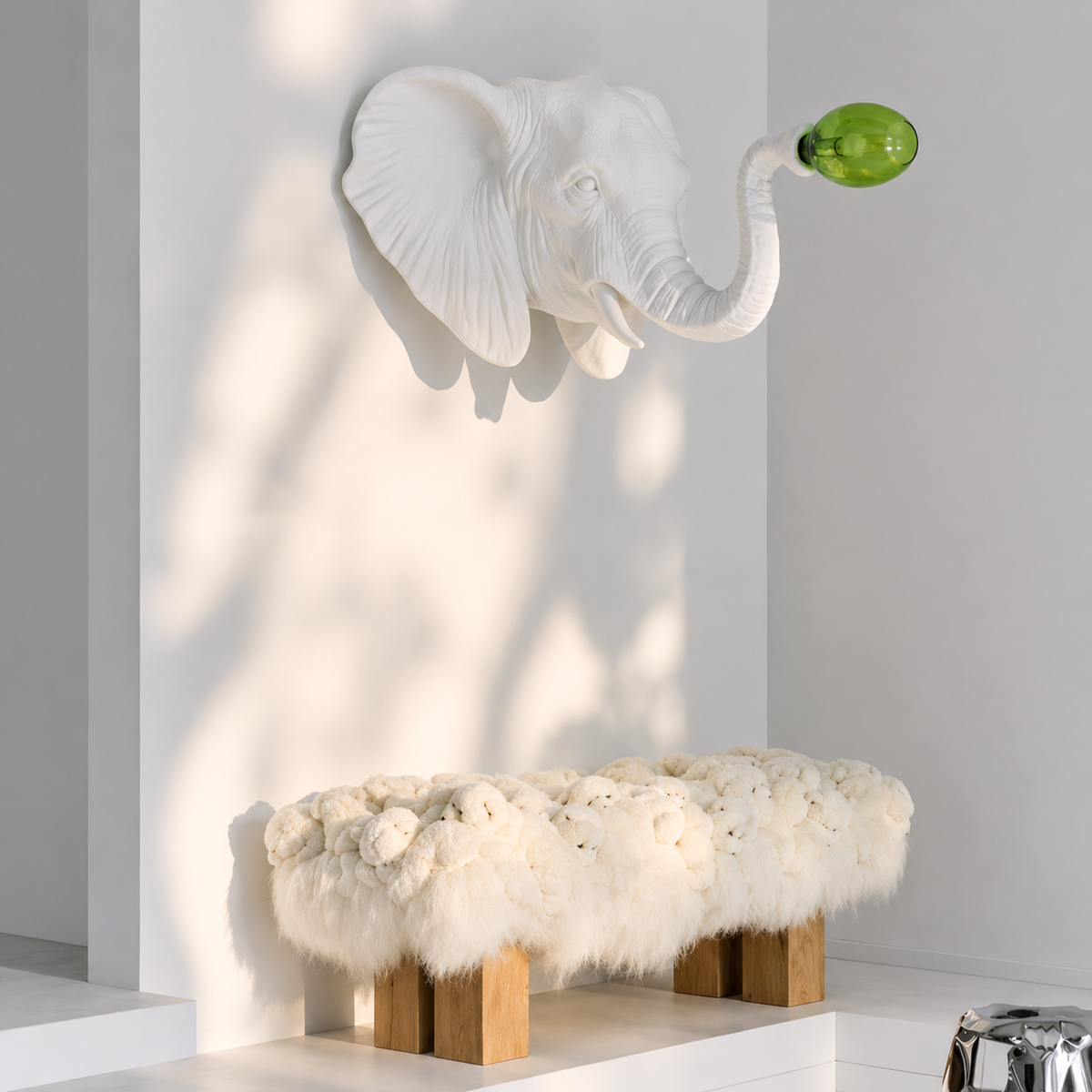 Modern Fiberglass Elephant Shaped Sculpture Wall Lamp-Sculptural Wall Light-OVERSCALE ART