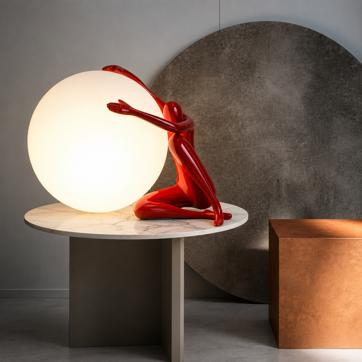 Black Human Figure Fiberglass Sculptural Lamp-Sculptural Floor Lamp-OVERSCALE ART