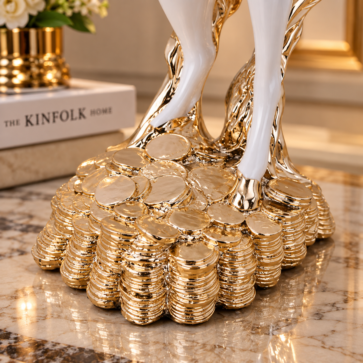 Decor Craft Resin Lucky Horse Sculpture in Rose Gold