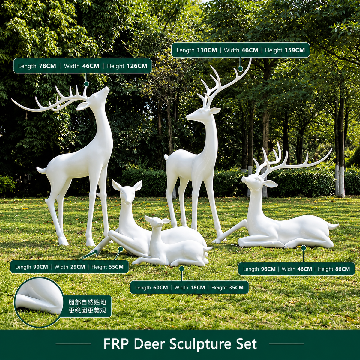 Resin Life Sika Deer Sculpture in White Fiberglass