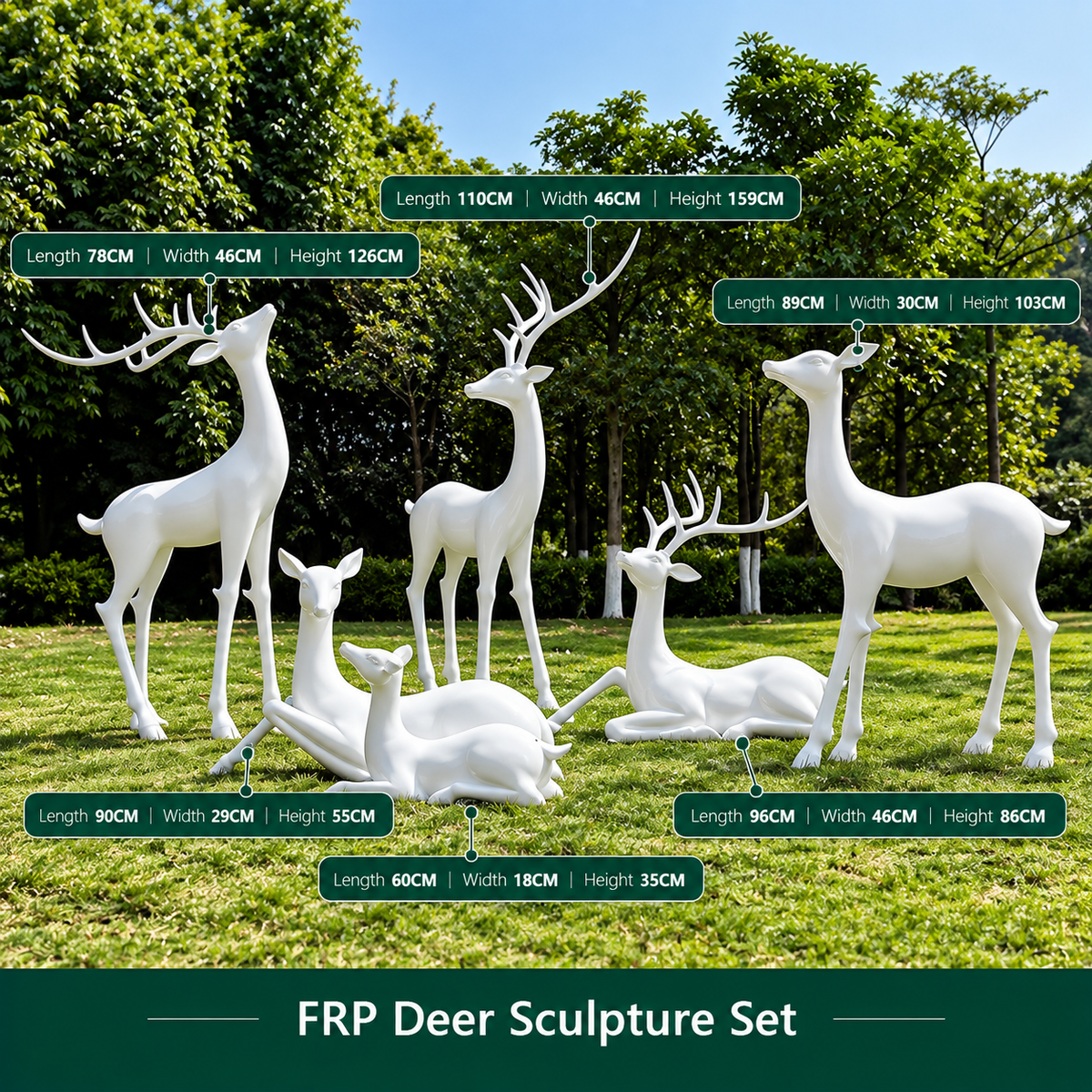 Resin Life Sika Deer Sculpture in White Fiberglass