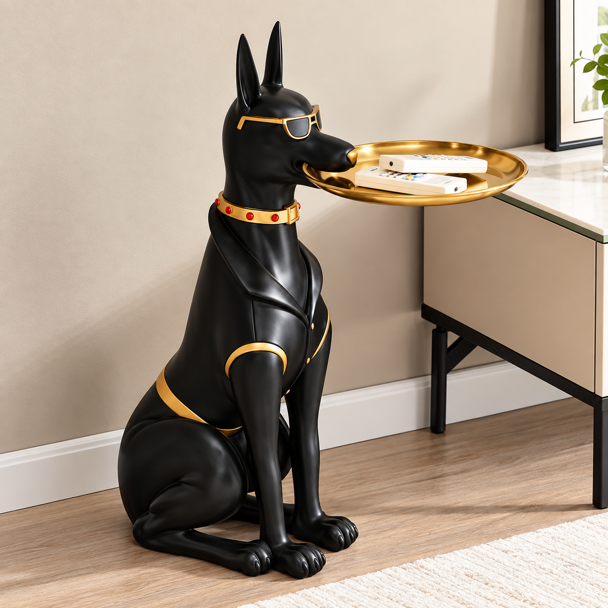 Resin Dog Floor Sculpture in Black or Silver