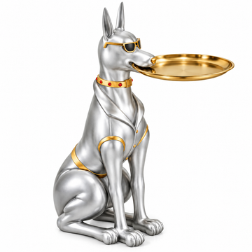 Resin Dog Floor Sculpture in Black or Silver