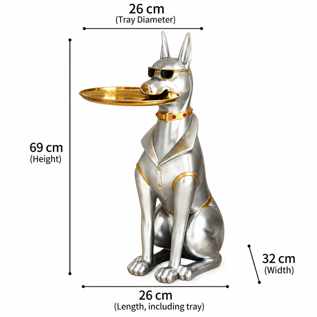 Resin Dog Floor Sculpture in Black or Silver