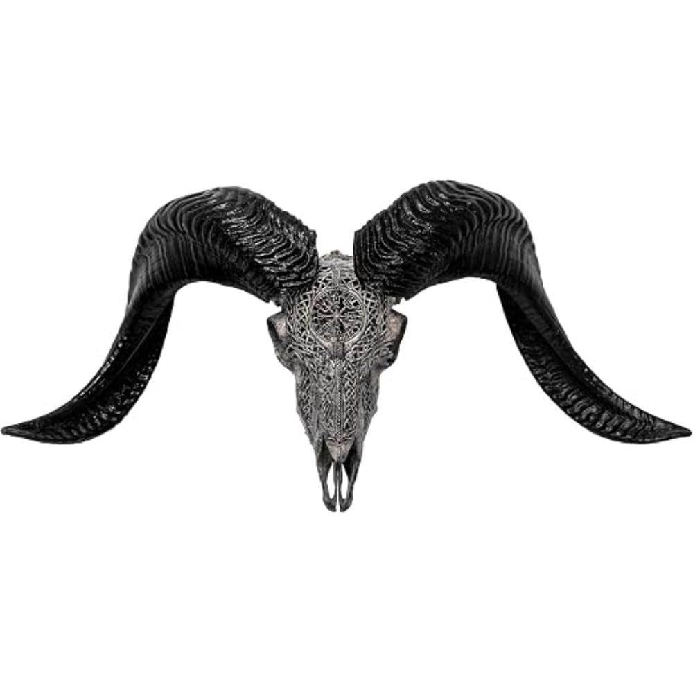 Carved Ram Skull Sculpture with Unique Horns