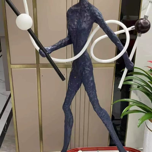 Human Figure Floor Sculpture with Integrated LED Lamp