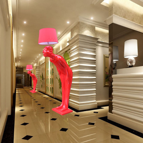 Landing Welcome Person Sculpture Made Fiberglass Floor Lamp