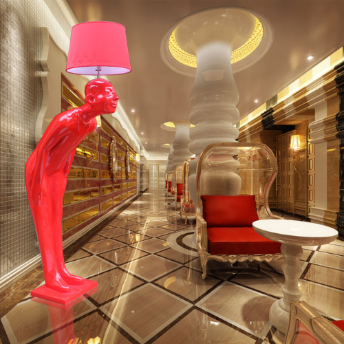 Landing Welcome Person Sculpture Made Fiberglass Floor Lamp
