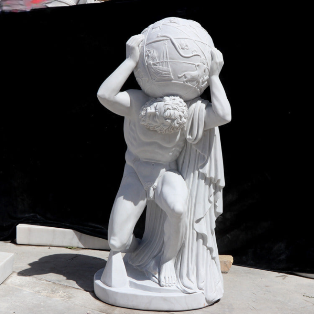 Classical Atlas Marble Statue with Globe Sculpture