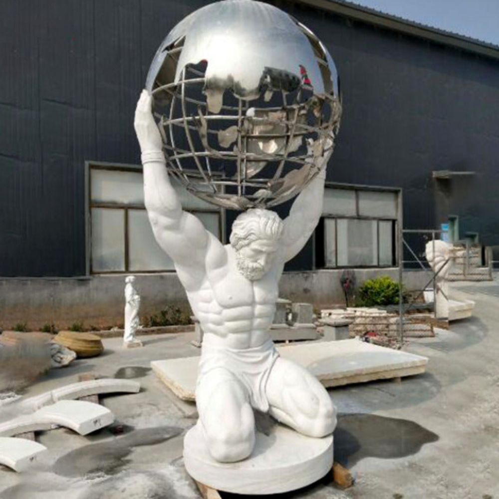 Classical Atlas Marble Statue with Globe Sculpture