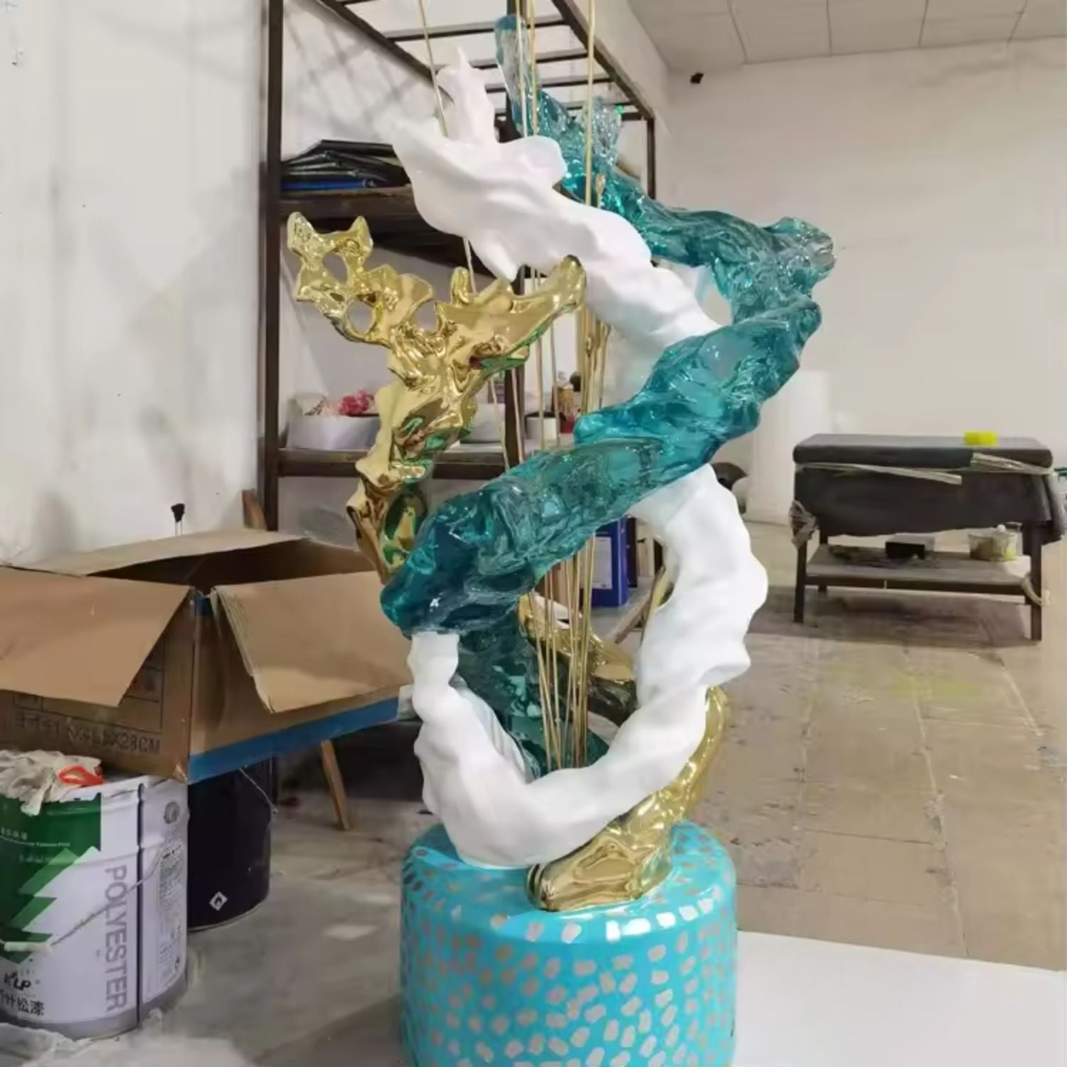 Transparent Resin Wave Sculpture Mixed Media Art Decor