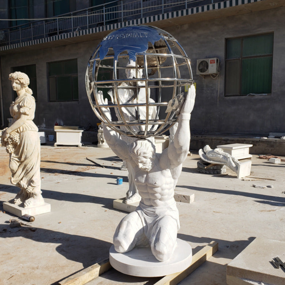 Classical Atlas Marble Statue with Globe Sculpture