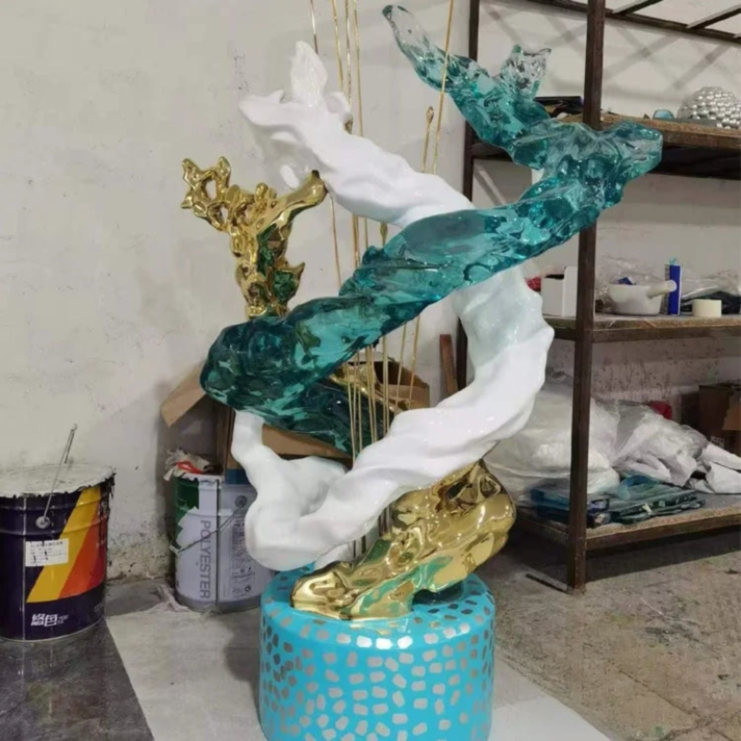 Transparent Resin Wave Sculpture Mixed Media Art Decor