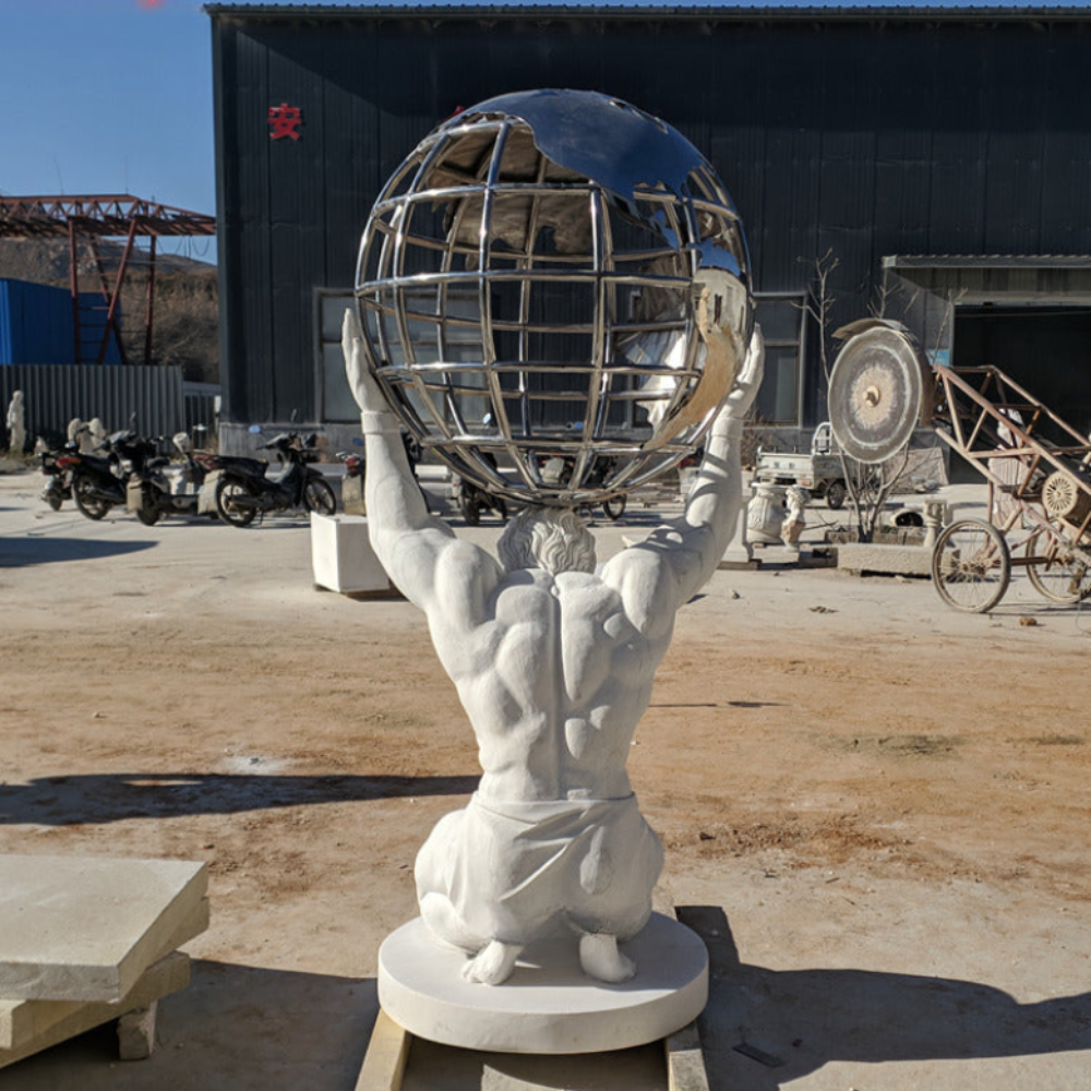 Classical Atlas Marble Statue with Globe Sculpture