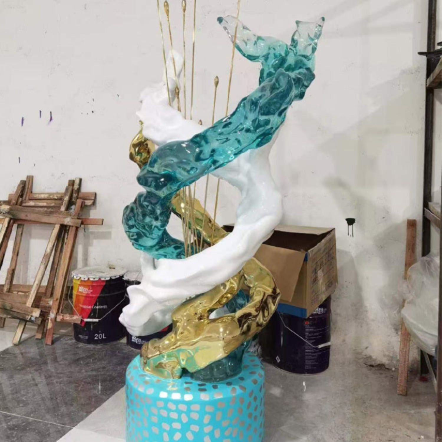 Transparent Resin Wave Sculpture Mixed Media Art Decor