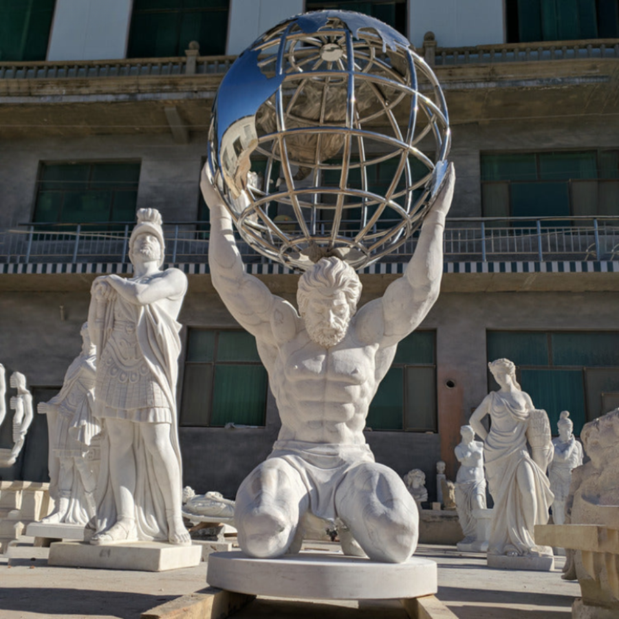 Classical Atlas Marble Statue with Globe Sculpture