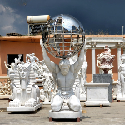 Classical Atlas Marble Statue with Globe Sculpture