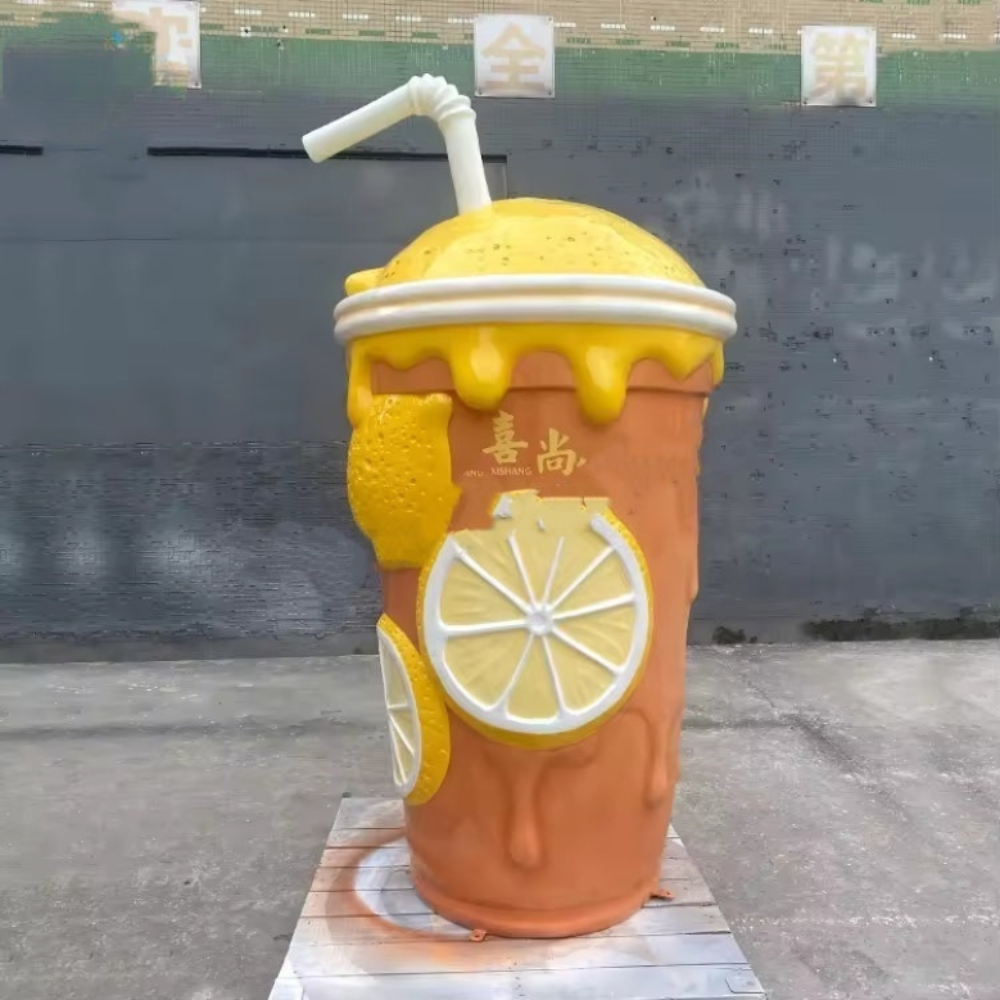 Light Up Lemon Milk Tea Cup Fiberglass Sculpture Decor