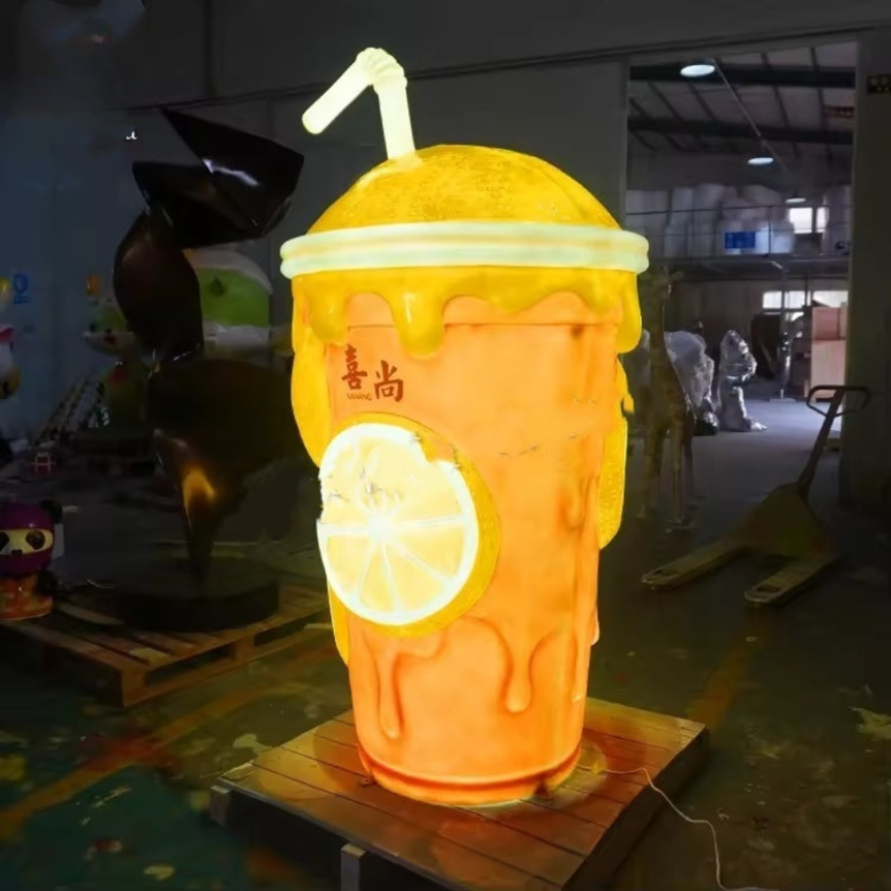 Light Up Lemon Milk Tea Cup Fiberglass Sculpture Decor