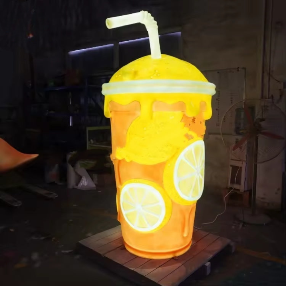 Light Up Lemon Milk Tea Cup Fiberglass Sculpture Decor