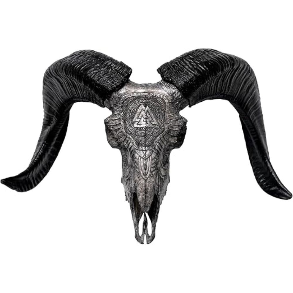 Carved Ram Skull Sculpture with Unique Horns