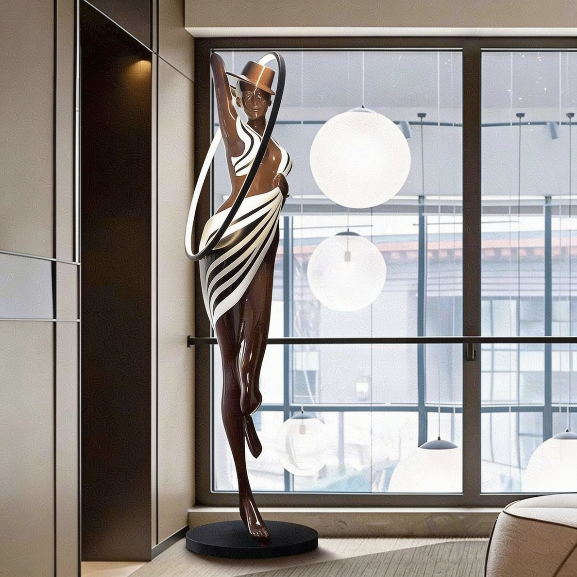 Creative Art Girl Figure Abstract Floor LED Sculptural Lamp
