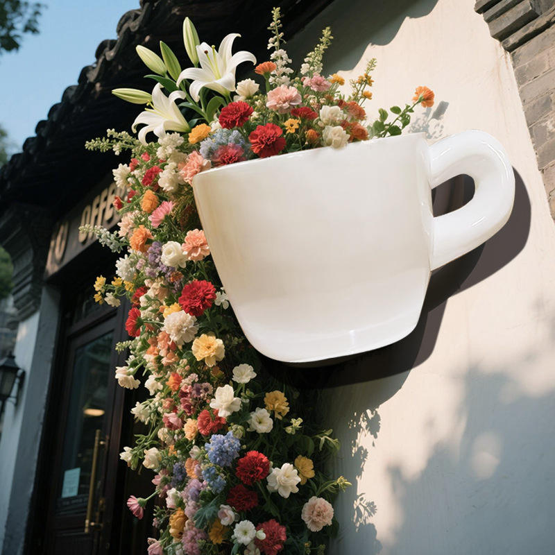 Floating Pouring Coffee Cup Sculpture for Coffee Shop Displays