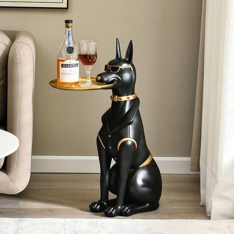 Resin Dog Floor Sculpture in Black or Silver