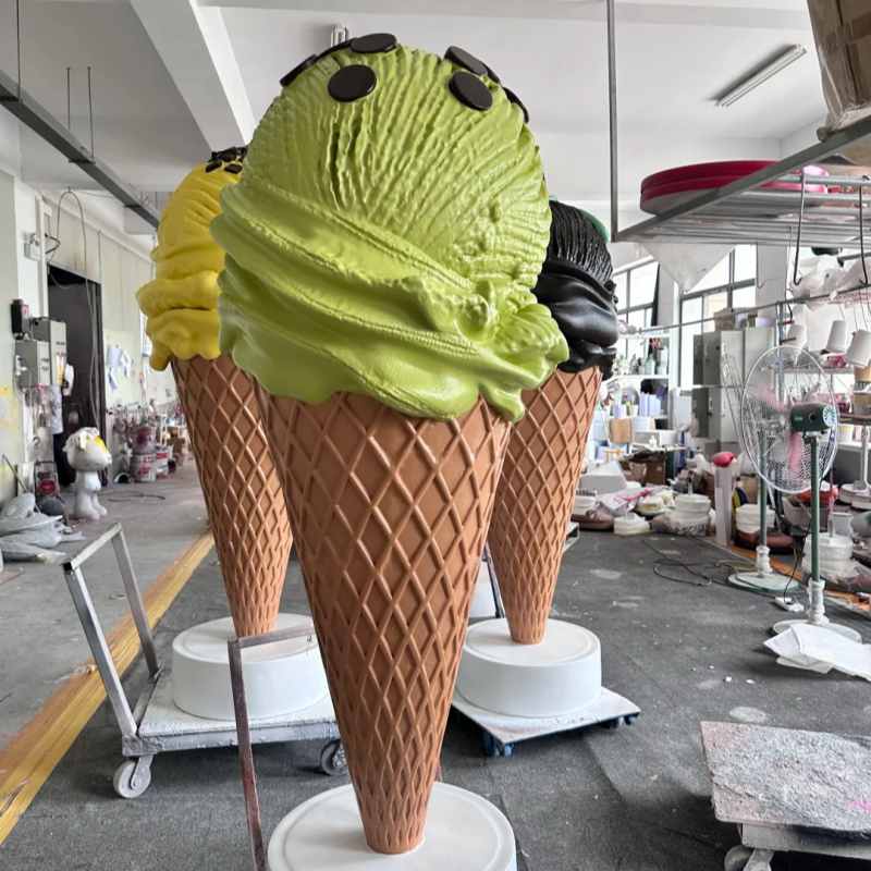 Giant Waffle Ice Cream Cone Fiberglass Sculpture Statue