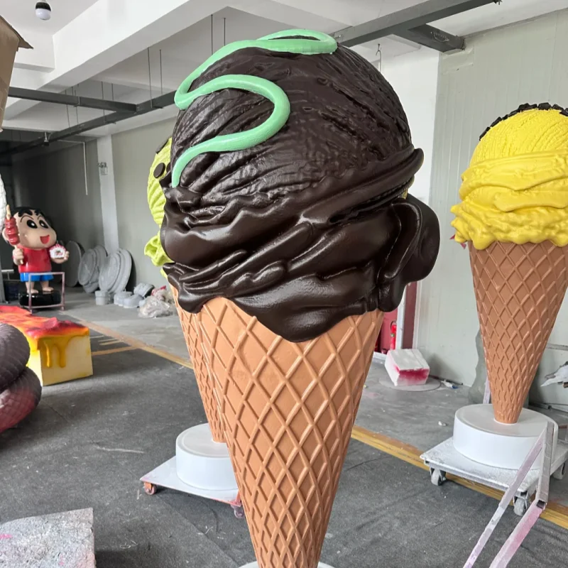 Giant Waffle Ice Cream Cone Fiberglass Sculpture Statue